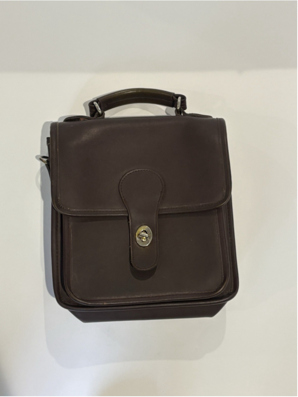 Vintage Brown Leather Satchel Crossbody Bag Turnlock Flap Top Handle Purse 90s